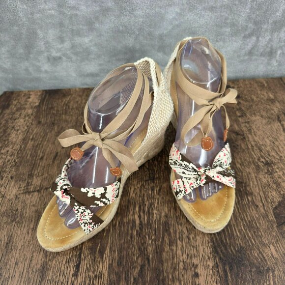 J Crew Marianne Espadrille Wedges 10 Brown Tan Twist Lace Up Ankle Jute Italian - Picture 10 of 14